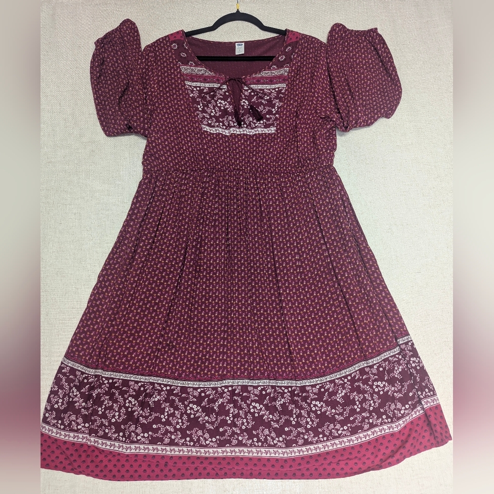 Old Navy Floral Midi Dress, Burgundy, Maternity, Size Large